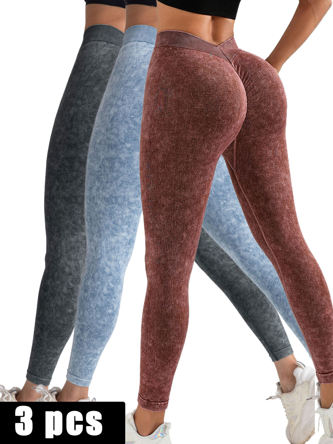 3 Pack V-Back Scrunch Butt Workout Leggings,